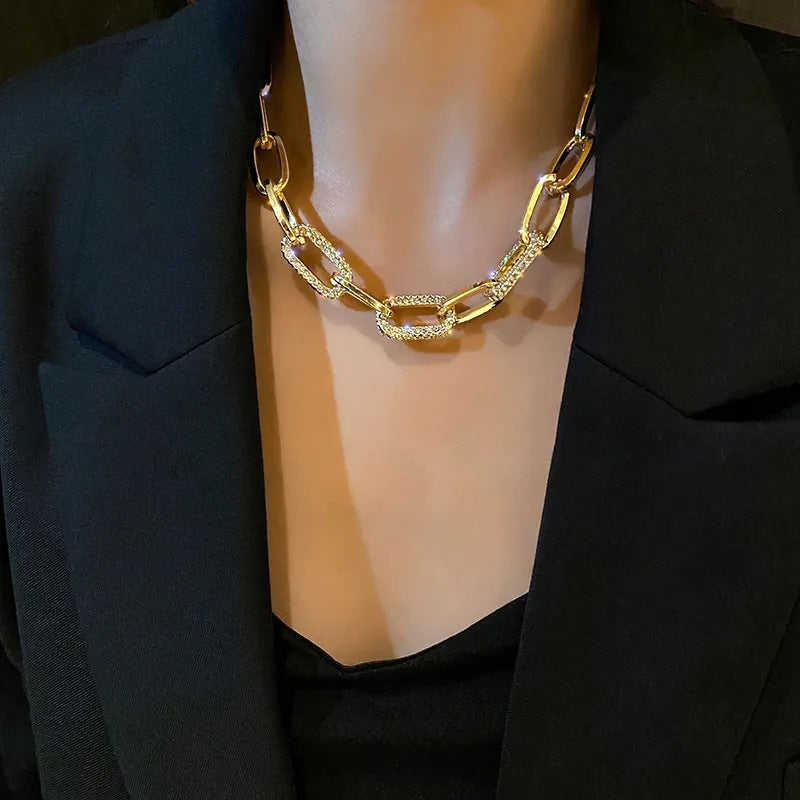 Immense Holllow Inter Linked Multi Stone Embeded Gold Neckalce JLTN1268