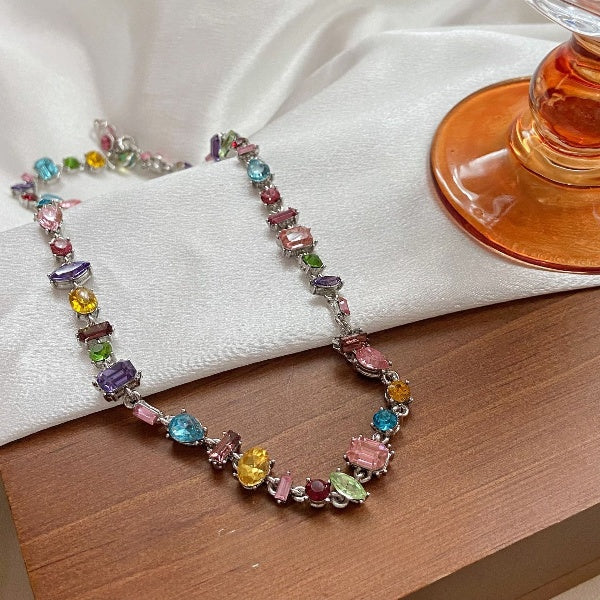 Multi Color Multi Stone Silver Necklace JLTN1271