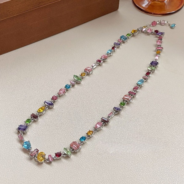Multi Color Multi Stone Silver Necklace JLTN1271