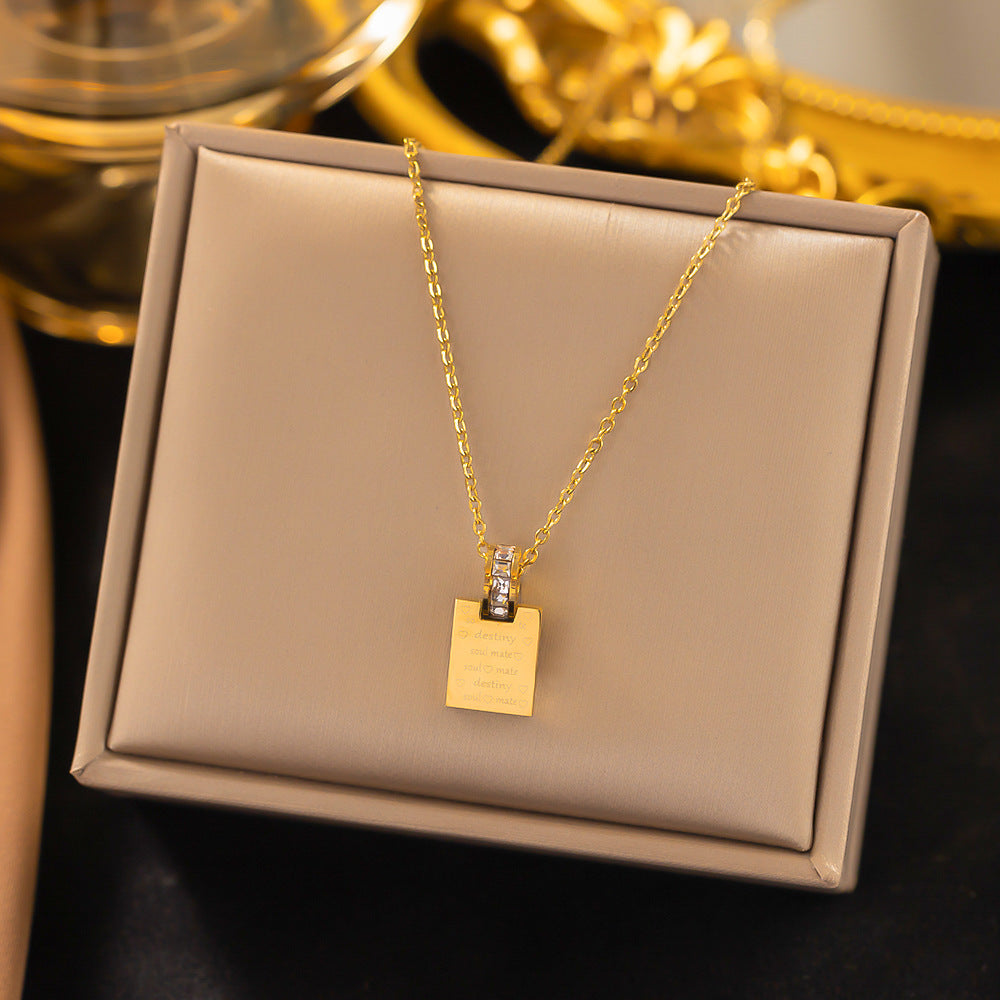 Geometric Square Circular Inlaid White Pearl Gold Necklace JLTN1283