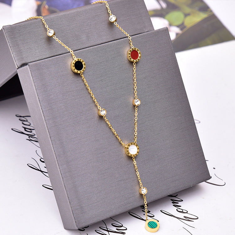 Trend Setting Roman Numbers Engraved Multi Color Gold Necklace JLTN1284