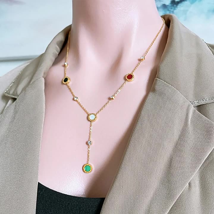 Trend Setting Roman Numbers Engraved Multi Color Gold Necklace JLTN1284