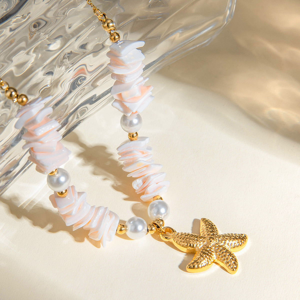 Star Fish Drop Pendent White Stone Gold Necklace JLTN1287