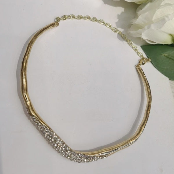 Irregular Circular White Stone Embeded Gold Necklace JLTN1296