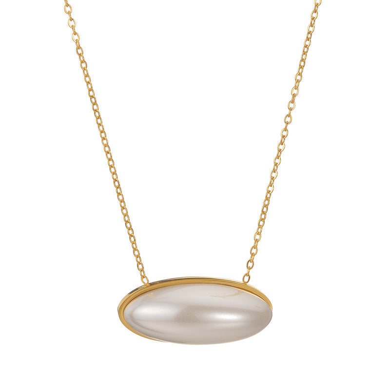 simple oval large pearl necklace niche design jltn1383