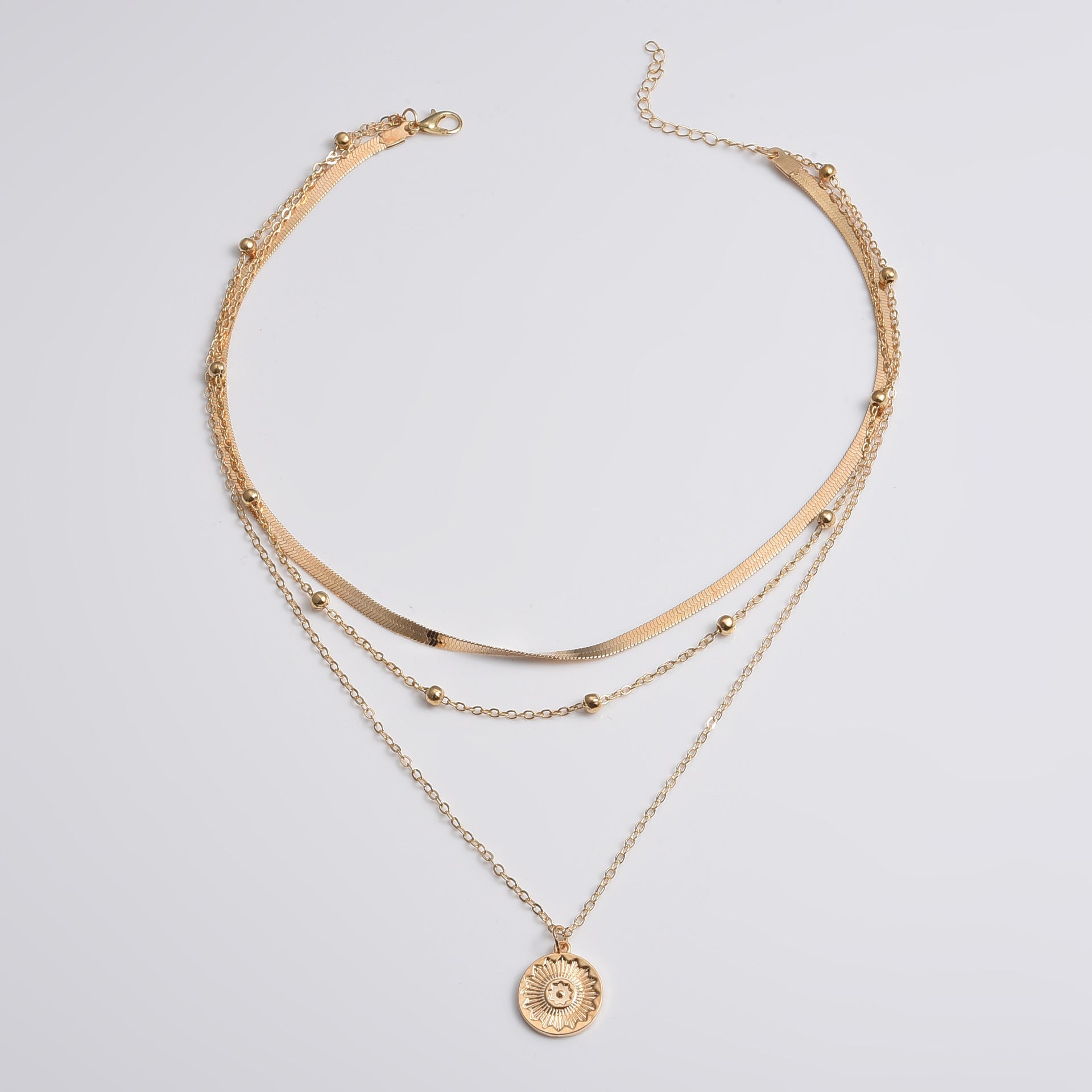 multi-layer round pendant blade chain necklace jltn1394