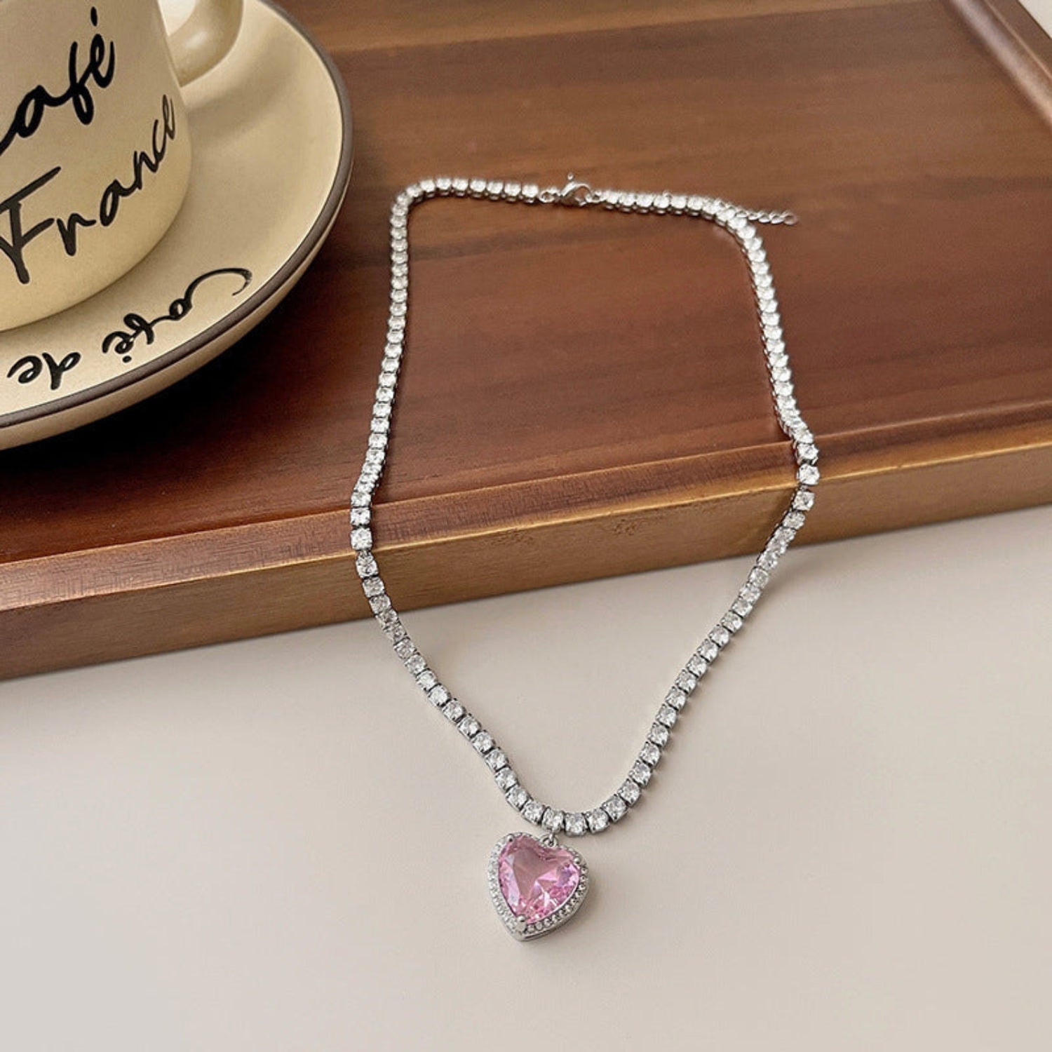 peach heart pink diamond love zircon necklace jltn1400