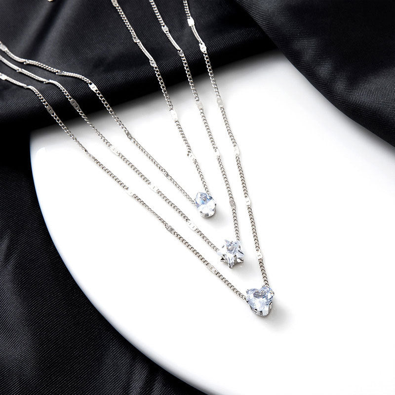 simple multi-layer five-pointed star love water drop pendant retro necklace clavicle chain  jltn1408