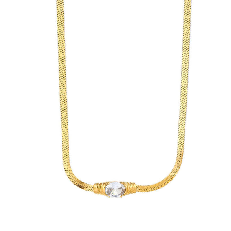 emerald oval diamond titanium steel snake bone chain  Necklace jltn1415