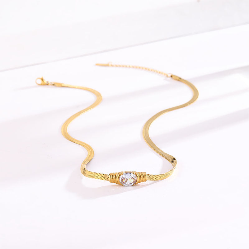 emerald oval diamond titanium steel snake bone chain  Necklace jltn1415