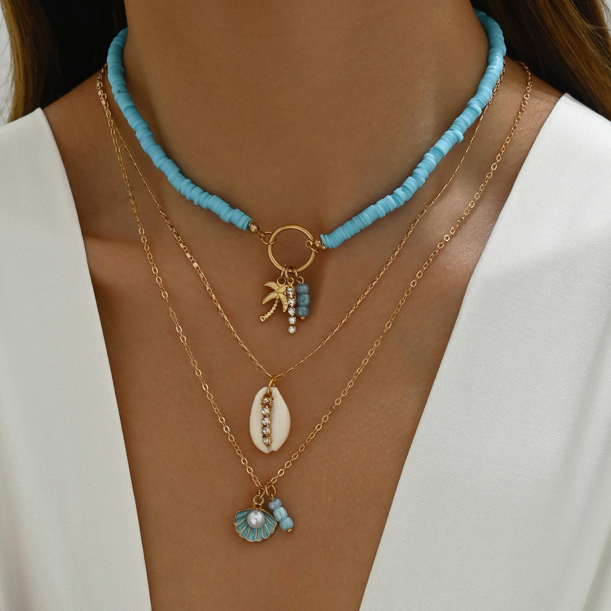 Summer Breeze Seashell Layered Necklace jltn1427