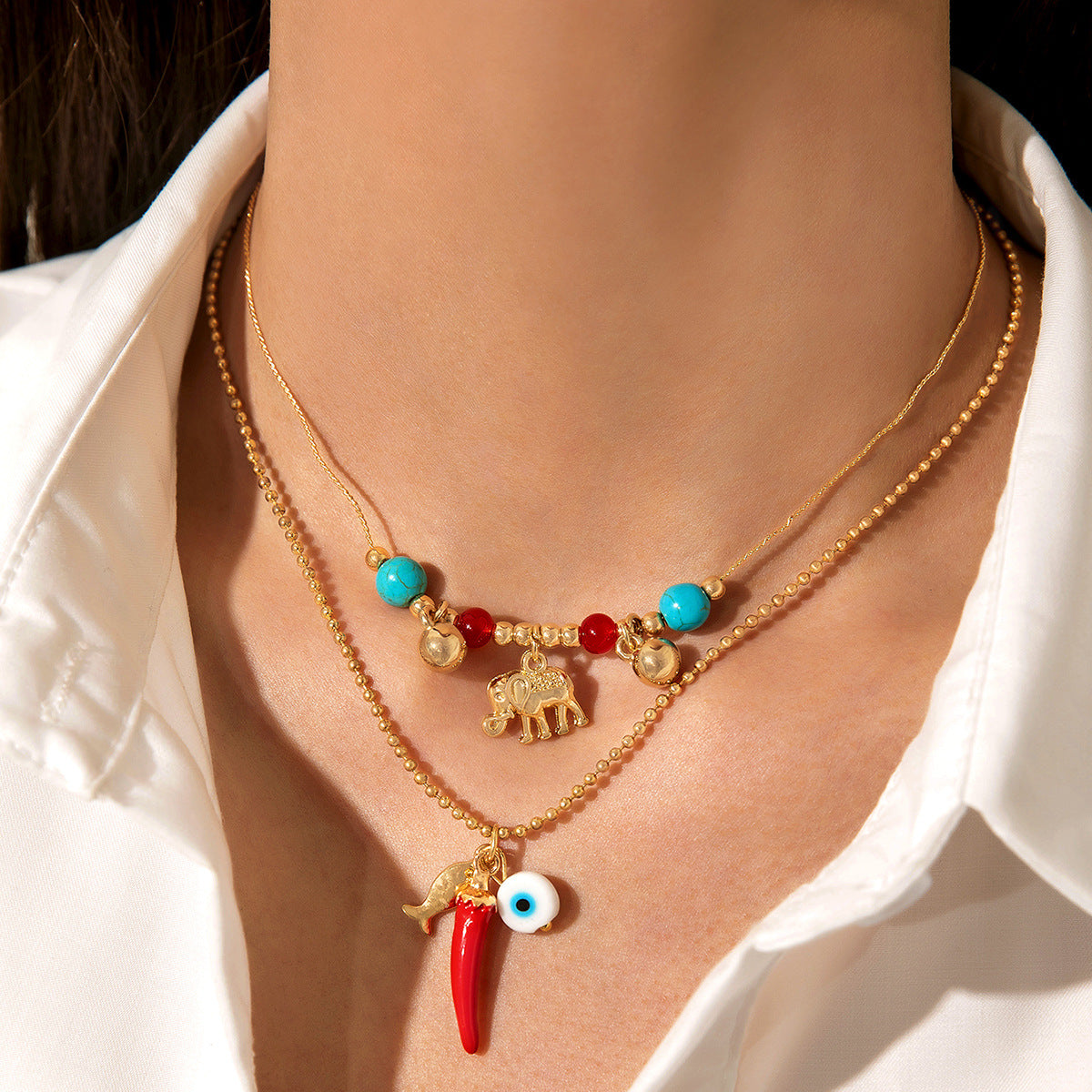 Good Luck Symbol Layered Charm Necklace  jltn1429