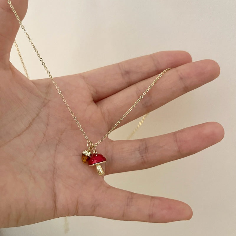 mushroom acorn pendant clavicle chain enamel color necklace jltn1431