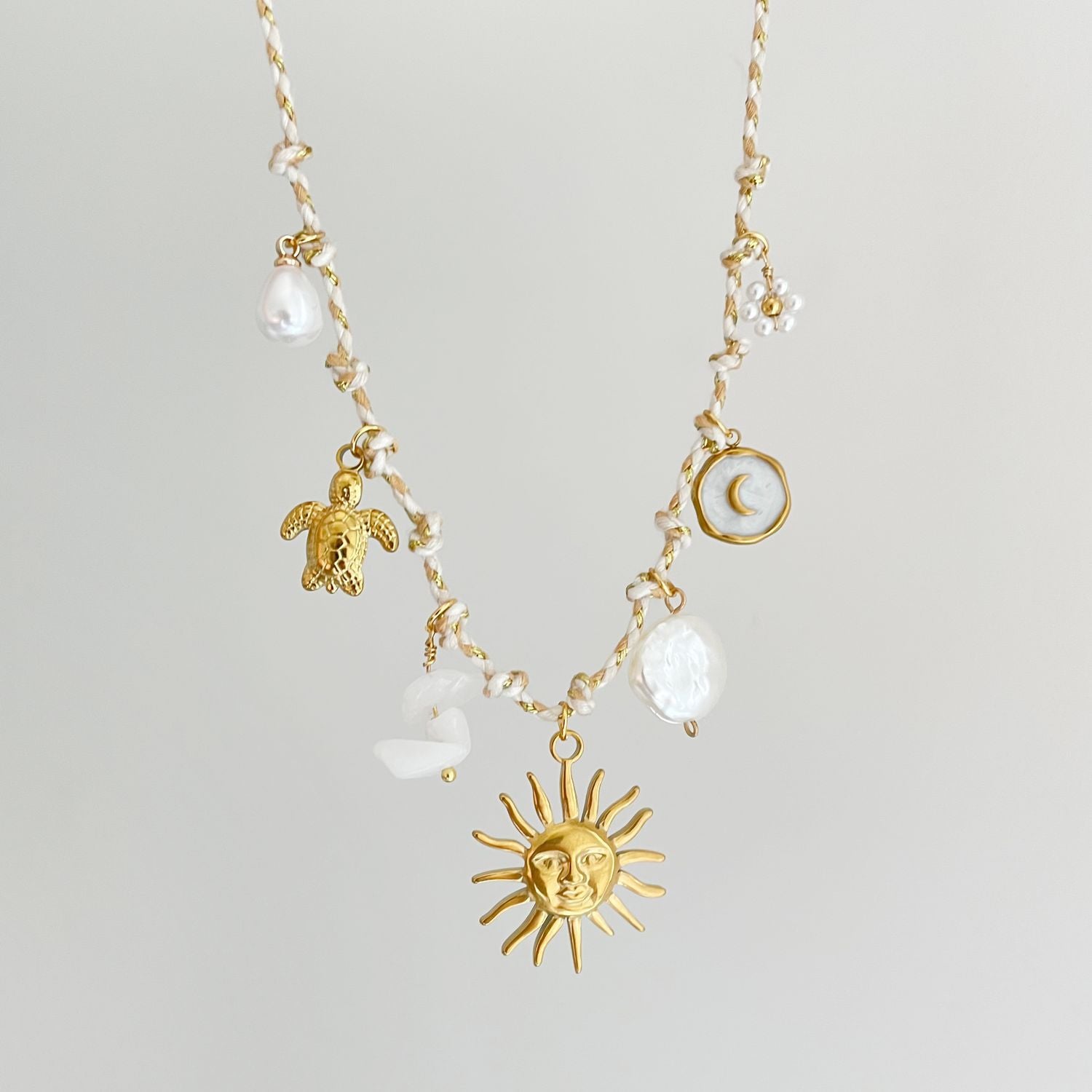 Bohemian beach shell conch sunflower necklace jltn1440