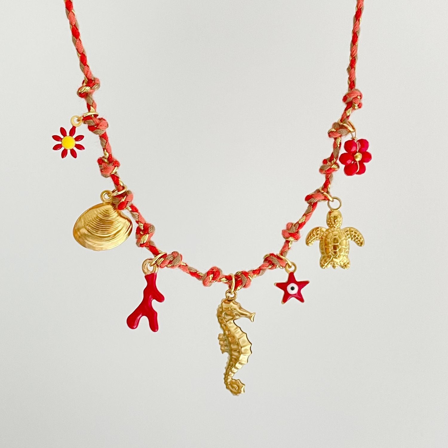 summer sea style starfish pearl love pendant colorful dopamine rope necklace jltn1441