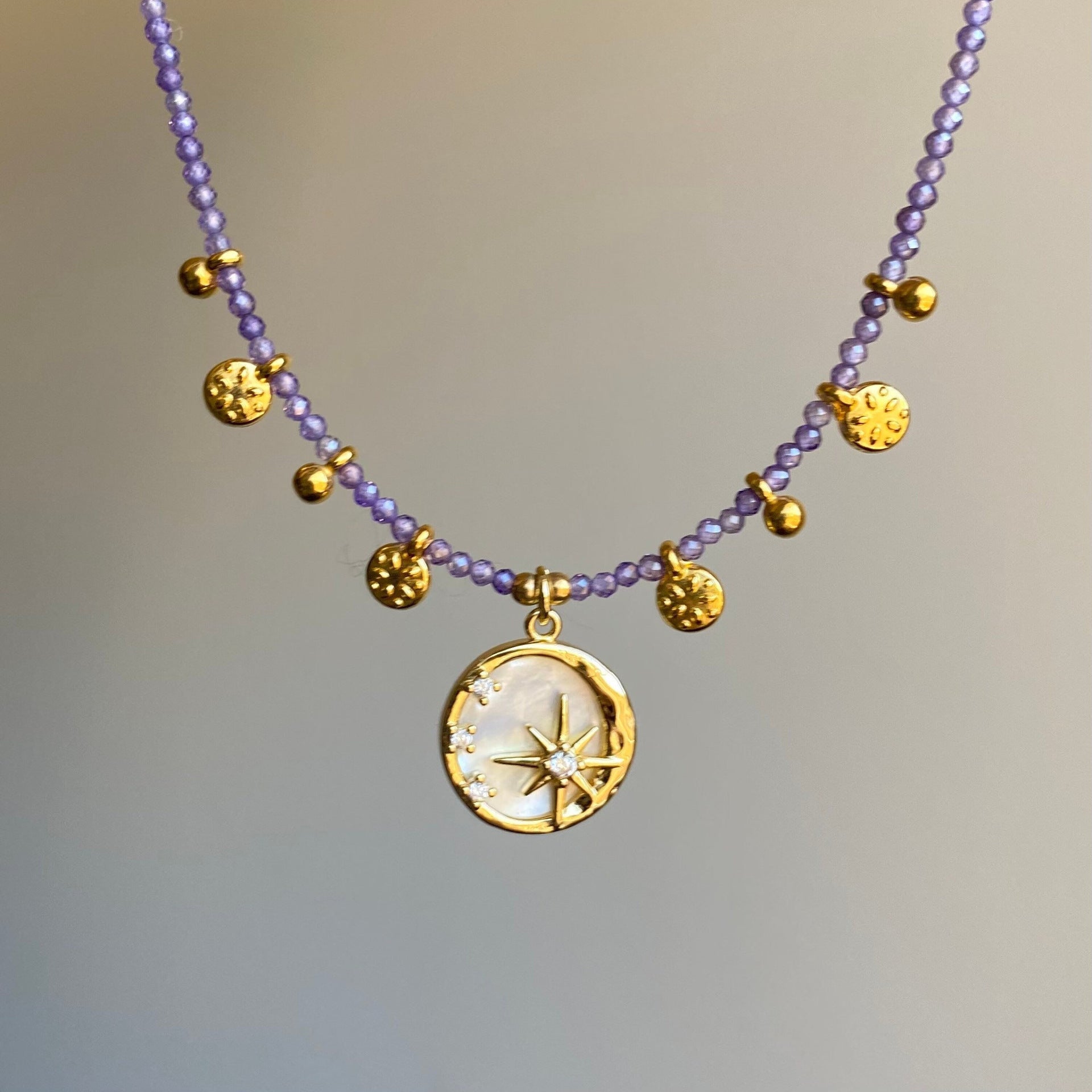 star moon color beaded necklace flower purple diamond drop oil necklace jltn1445