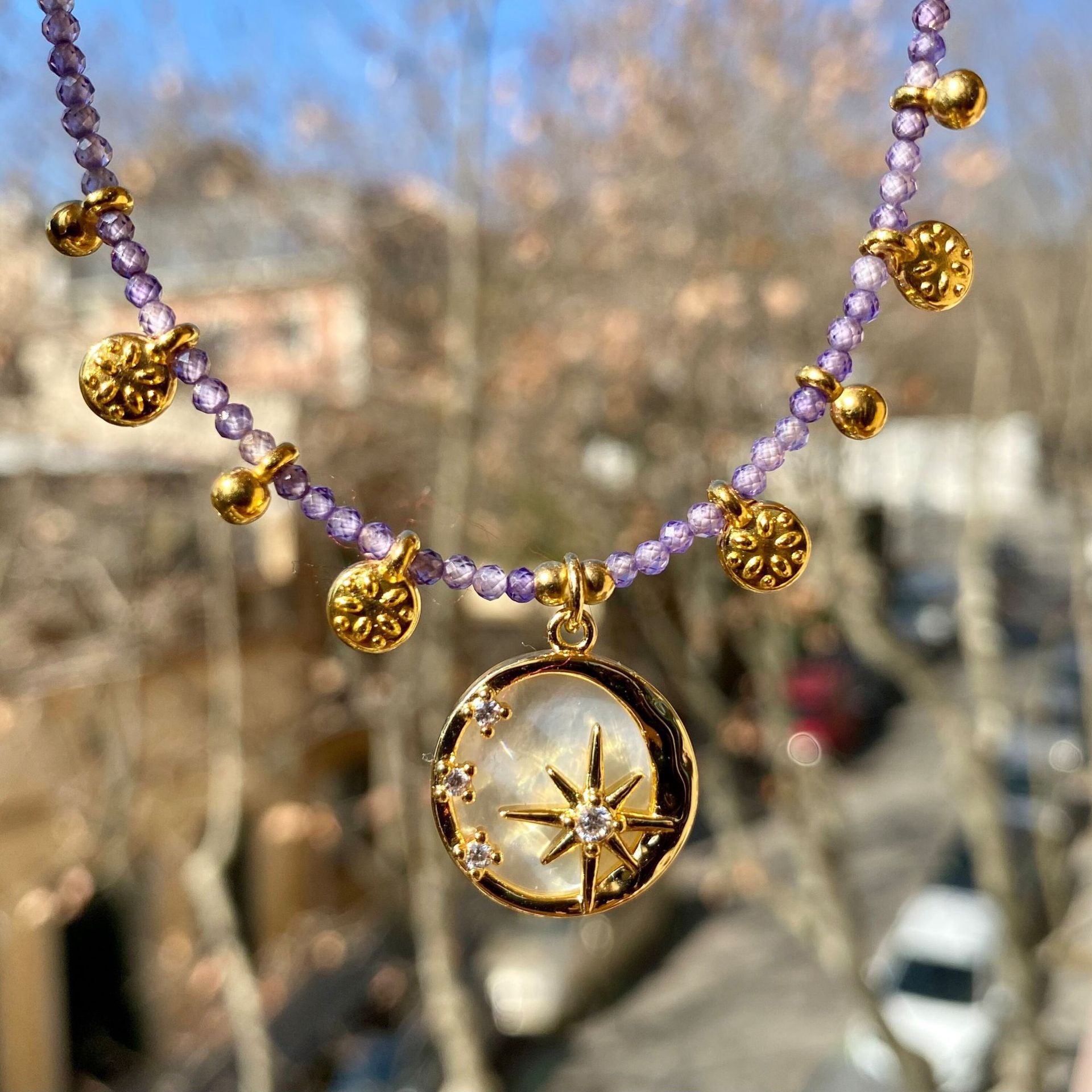 star moon color beaded necklace flower purple diamond drop oil necklace jltn1445