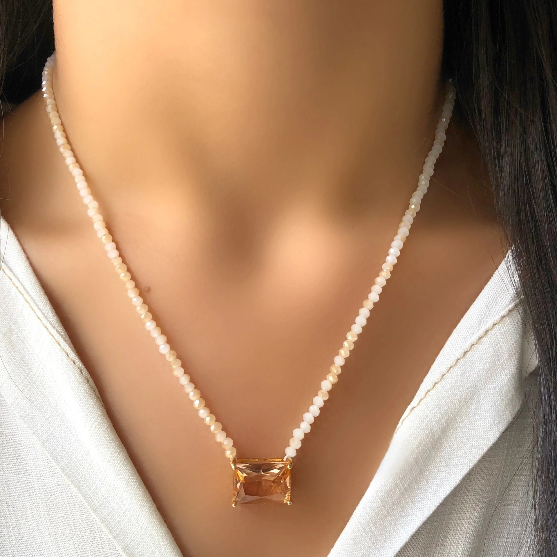 crystal geometric zircon pendant clavicle necklace  jltn1450