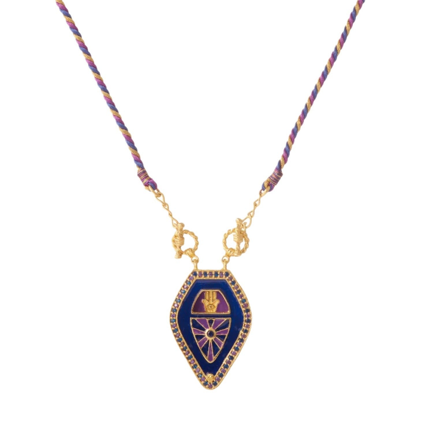 tribal motifs artistic perple pendant with multicolored braided cord necklace  jltn1454