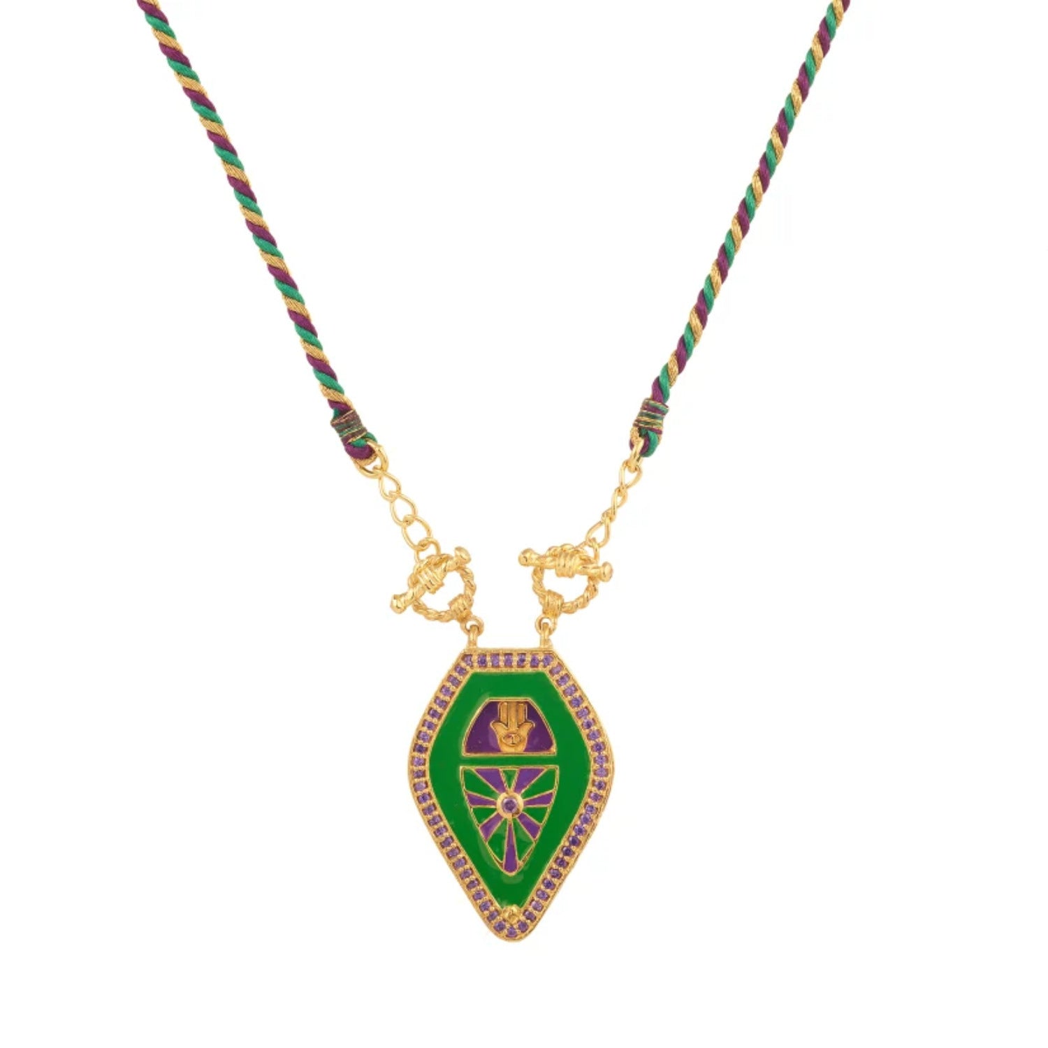 tribal motifs artistic green pendant with multicolored braided cord necklace  jltn1455