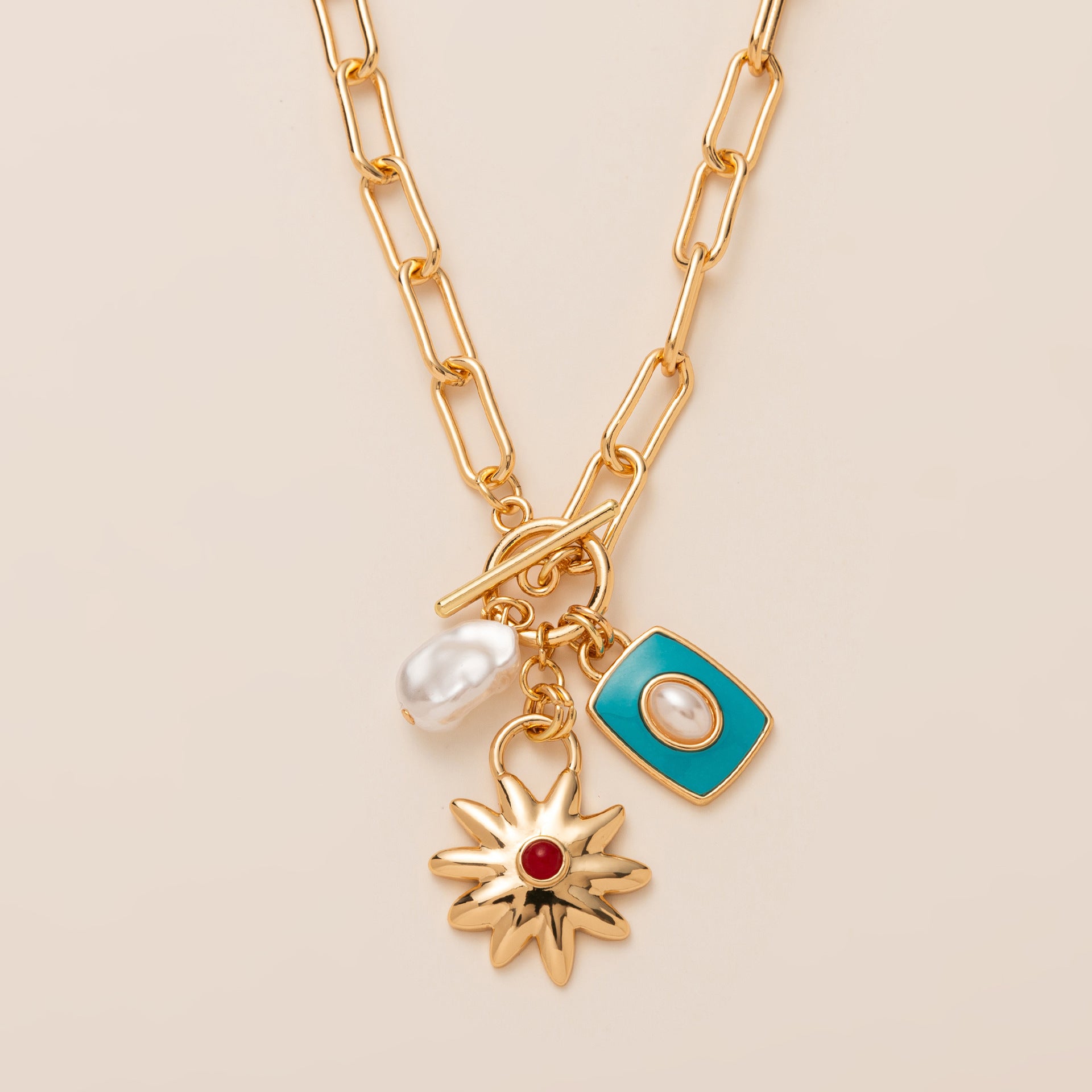 colorful multi-pendant star pearl  simple necklace jltn1459
