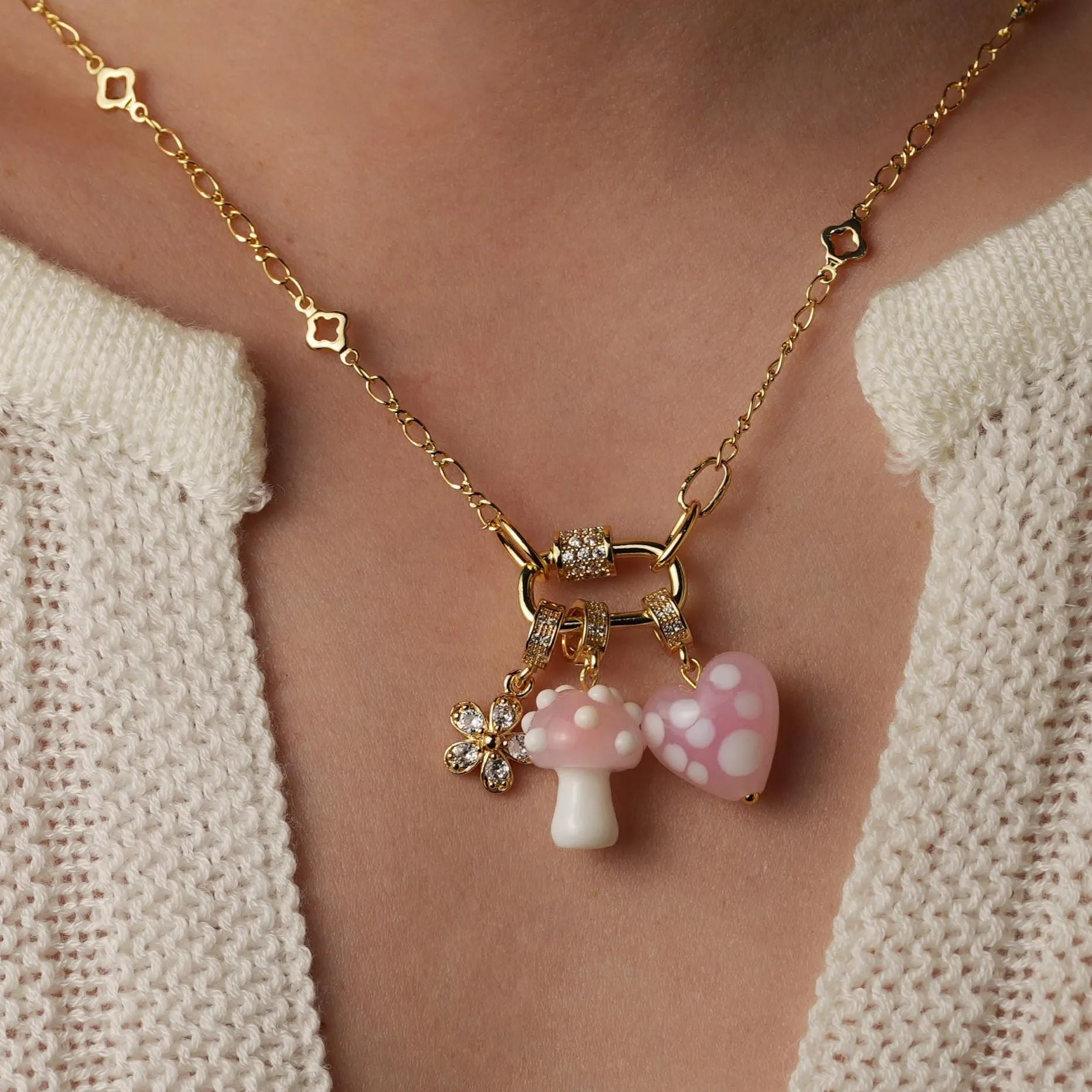 clavicle chain pearl mashroom love heart  necklace jltn1463