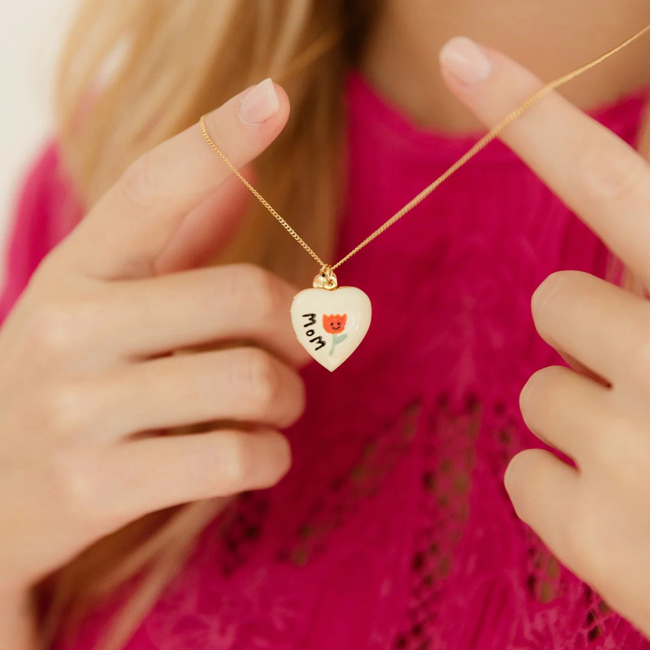 Oil drop print mom love opening and closing album necklace jltn1464