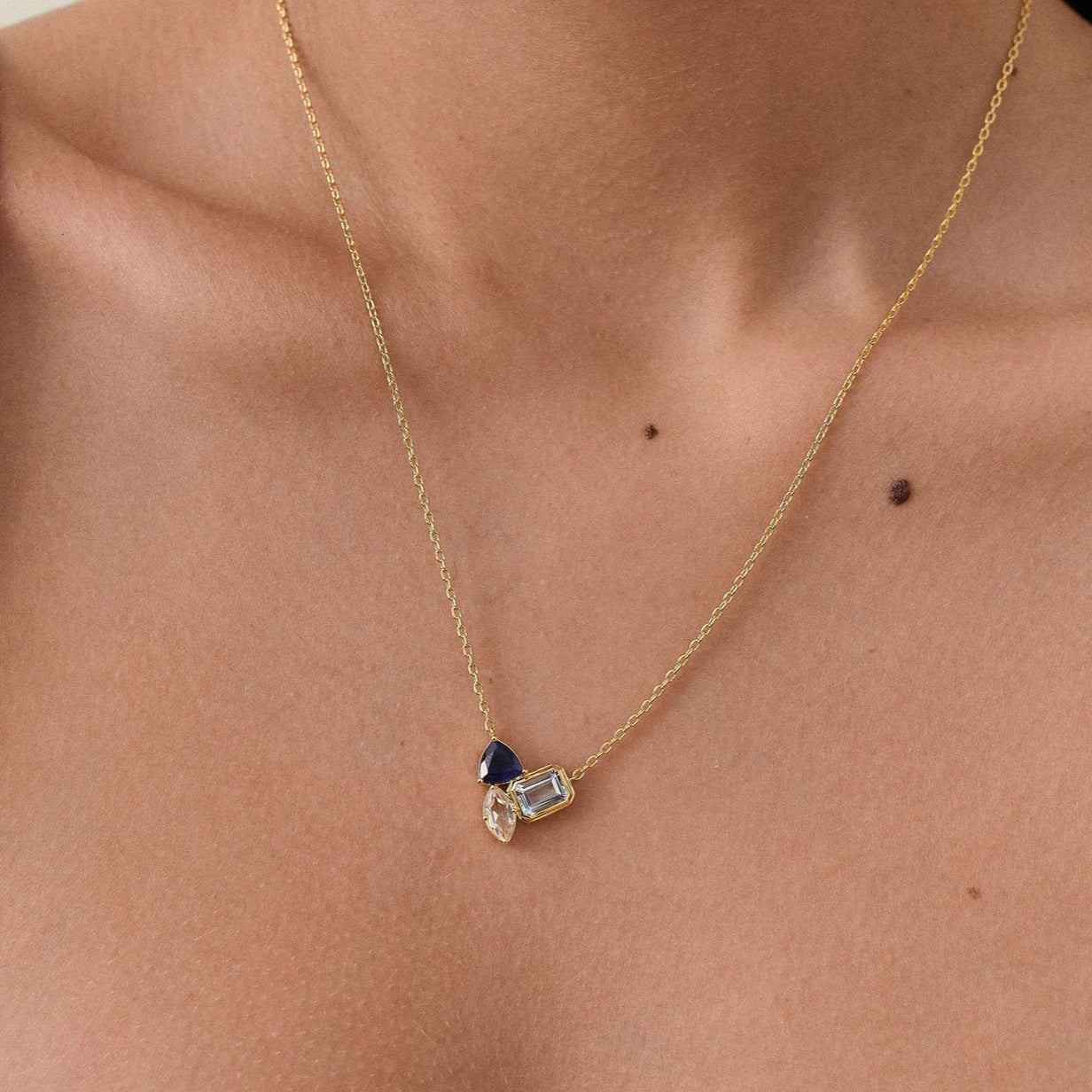 Emerald and aquamarine gemstone pendant necklace jltn1465