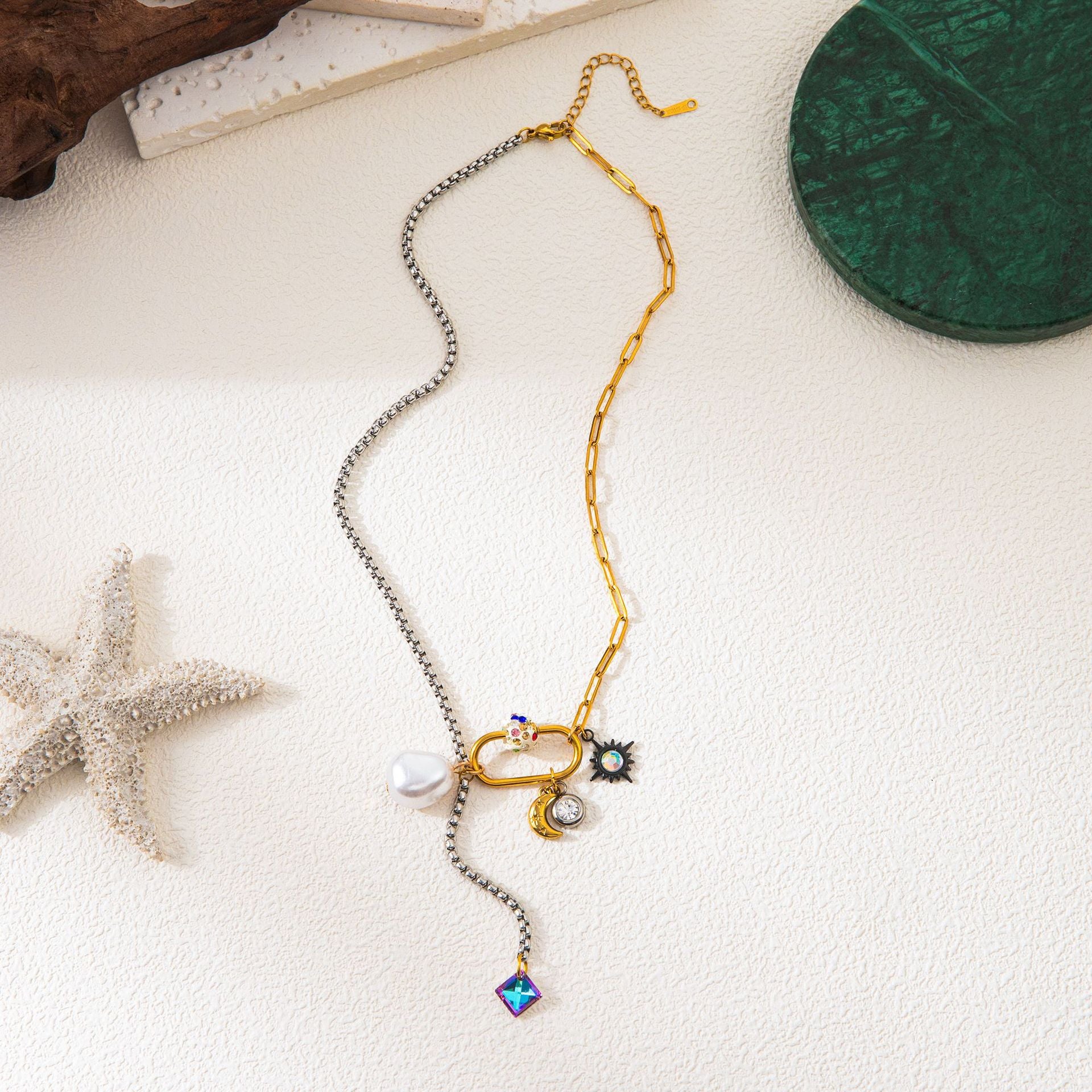 starry sky moon pearl splicing necklace jltn1466