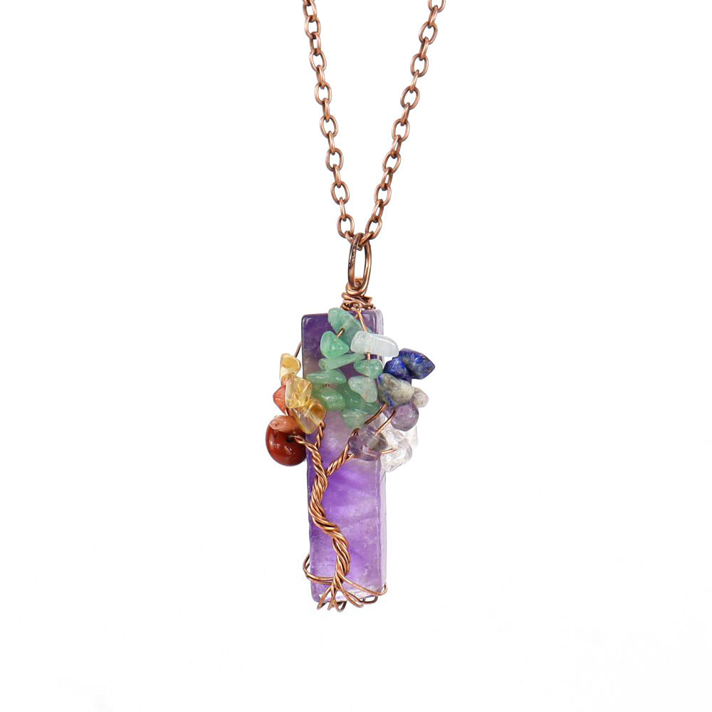crystal strip amethyst tree of life gravel pendant necklace jltn1472