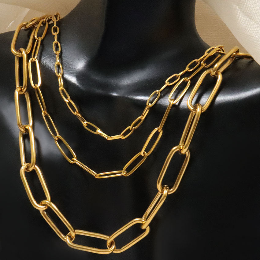 multi-layer chain plain chain 3-layer square chain necklace jltn1475