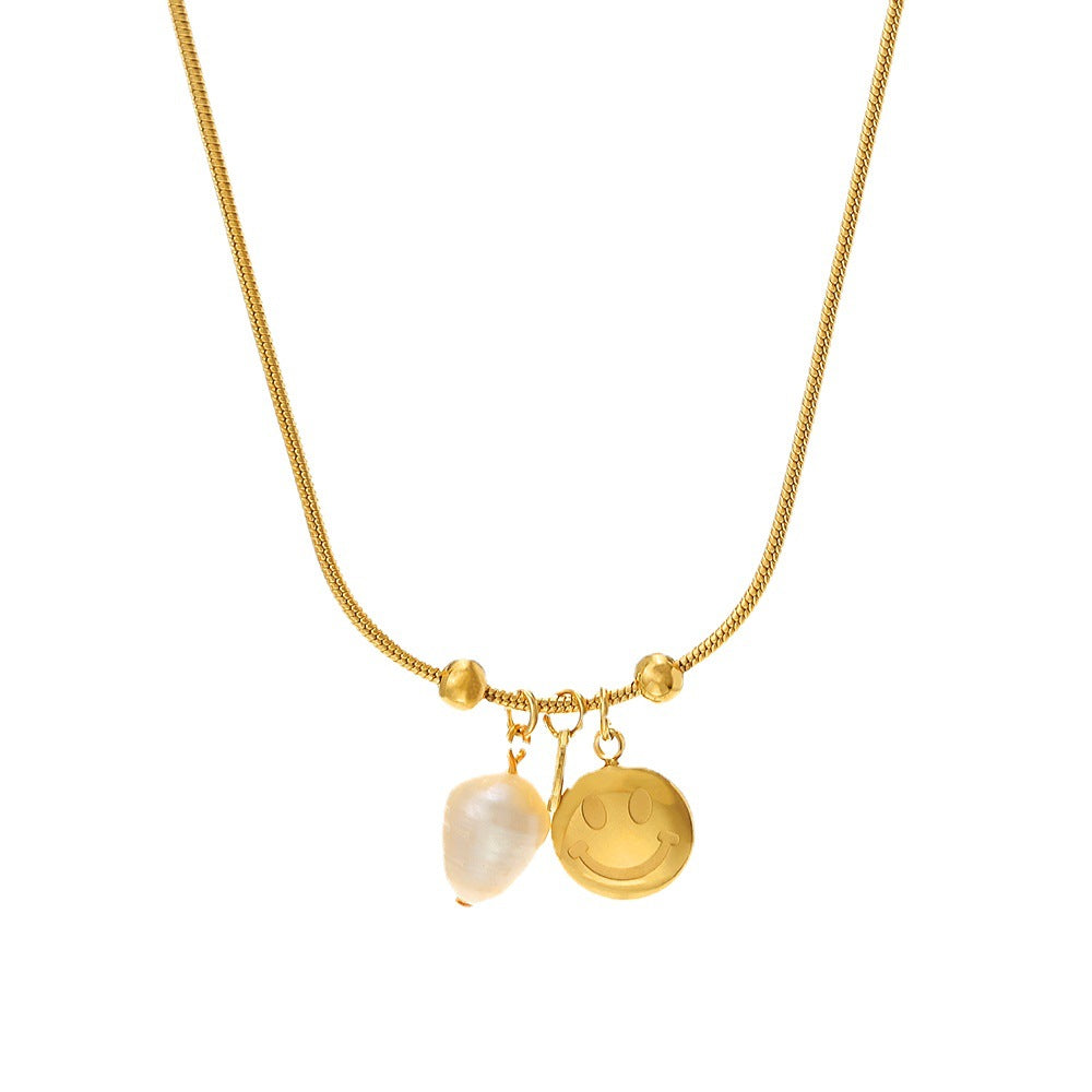 fashion trend smiley face cute expression pearl pendant necklace jltn1493