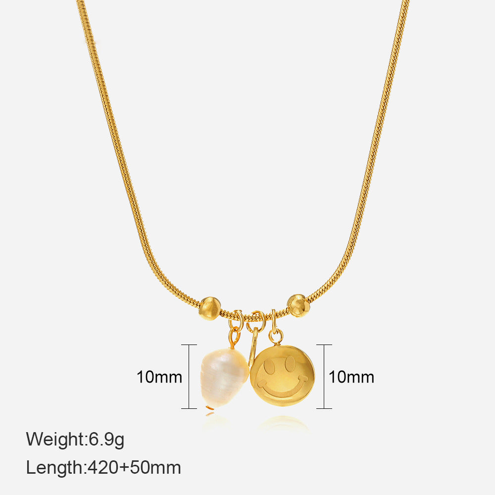 fashion trend smiley face cute expression pearl pendant necklace jltn1493