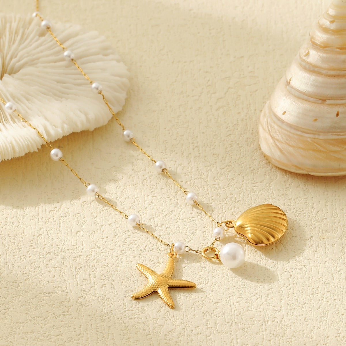 long shell starfish necklace versatile pearl clavicle chain  jltn1494