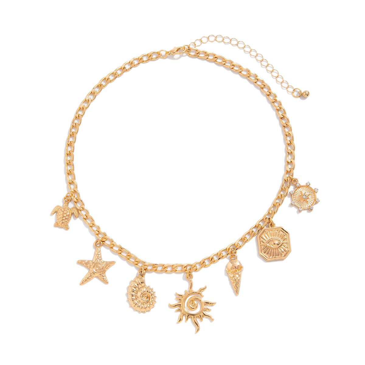fishtail imitation pearl tassel beach starfish shell pendant clavicle chain necklace jltn1496