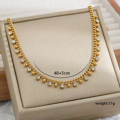 small round beads inlaid rhinestone tassel Cuban chain necklace jltn1500