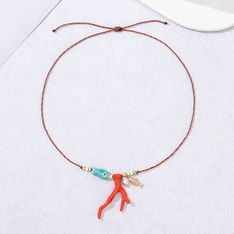 Nautical Spirit Coral Charm Thread Necklace  jltn1505