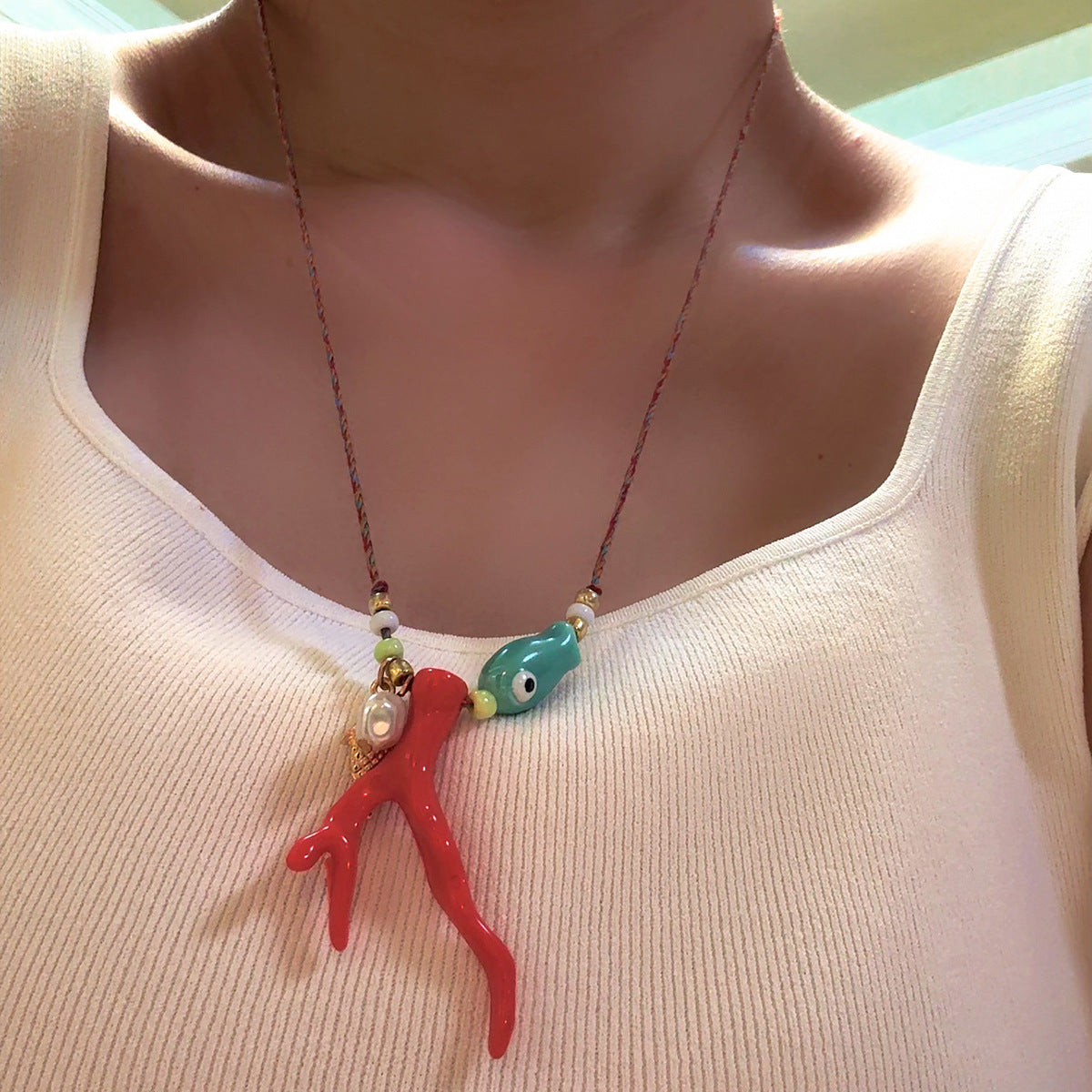 Nautical Spirit Coral Charm Thread Necklace  jltn1505