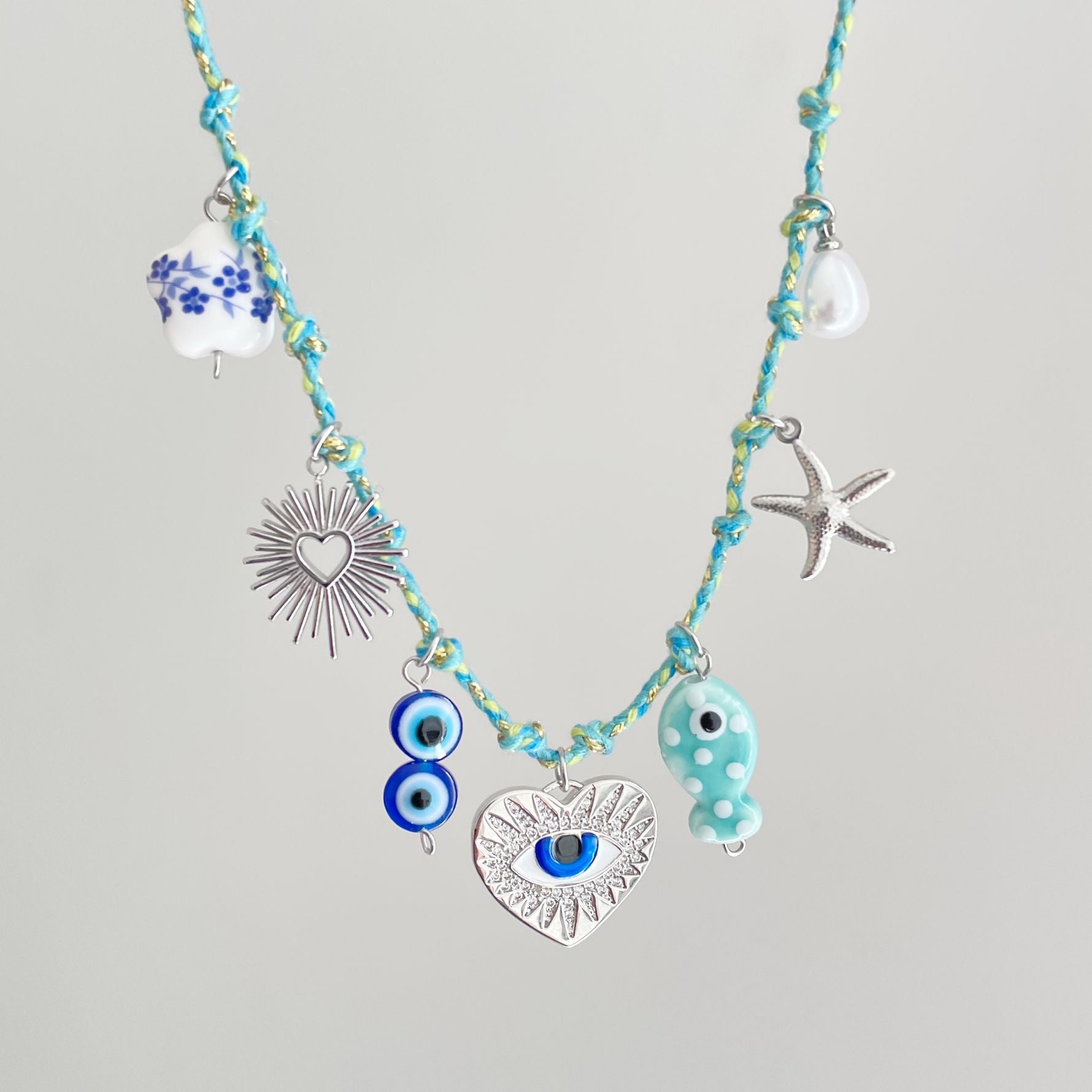 Sky Blue dopamine rope Love Eyes Necklace jltn1507