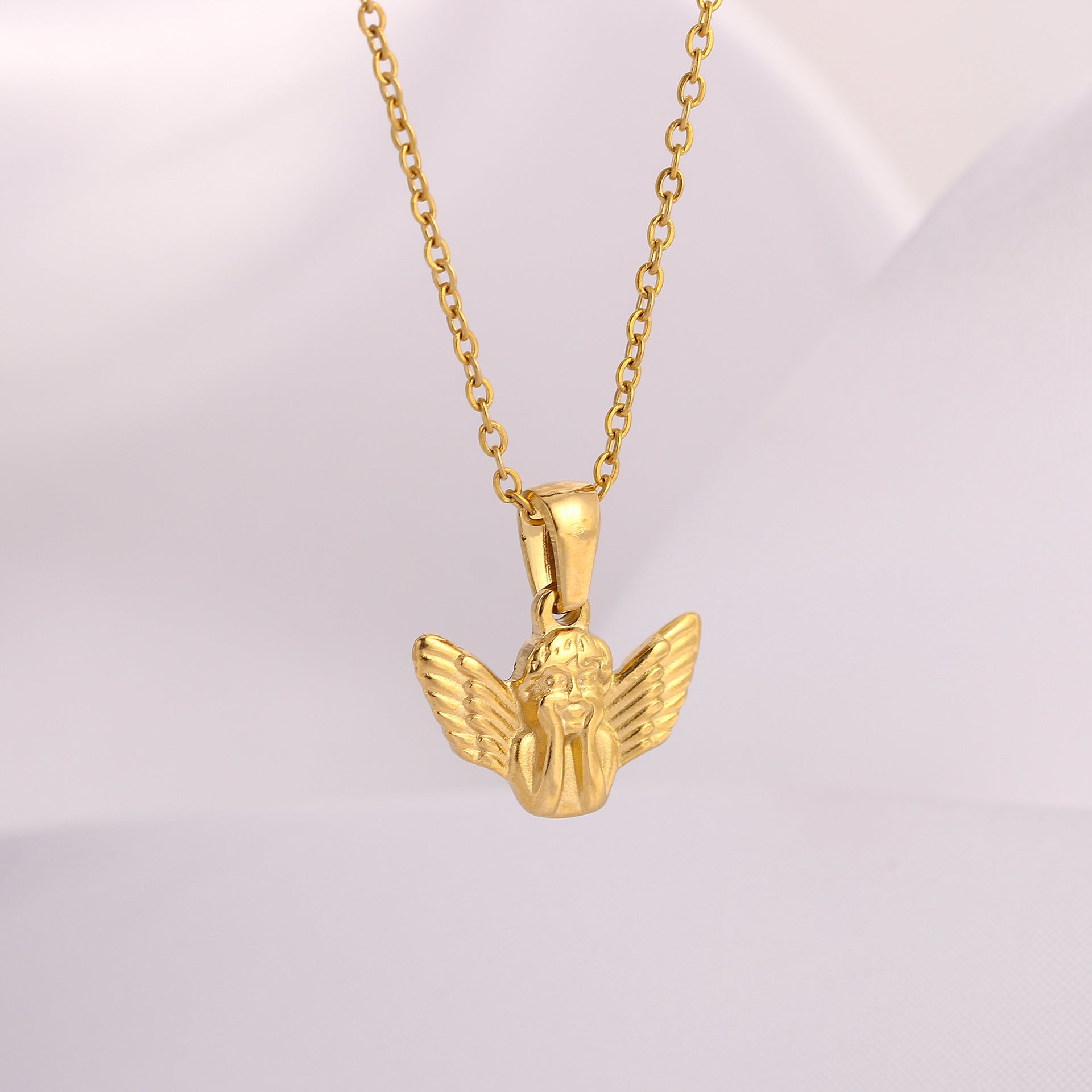 Dimensional winged angel pendant chain necklace  jltn1515