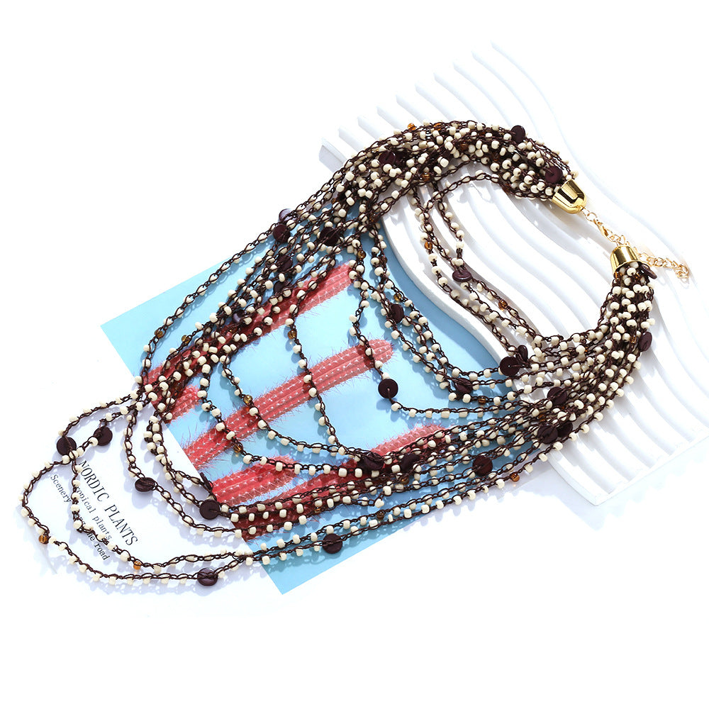 Bohemian waterfall-style stacked handmade beaded necklace European and American multi-layer braided clavicle chain exaggerated necklace for women jltn1547