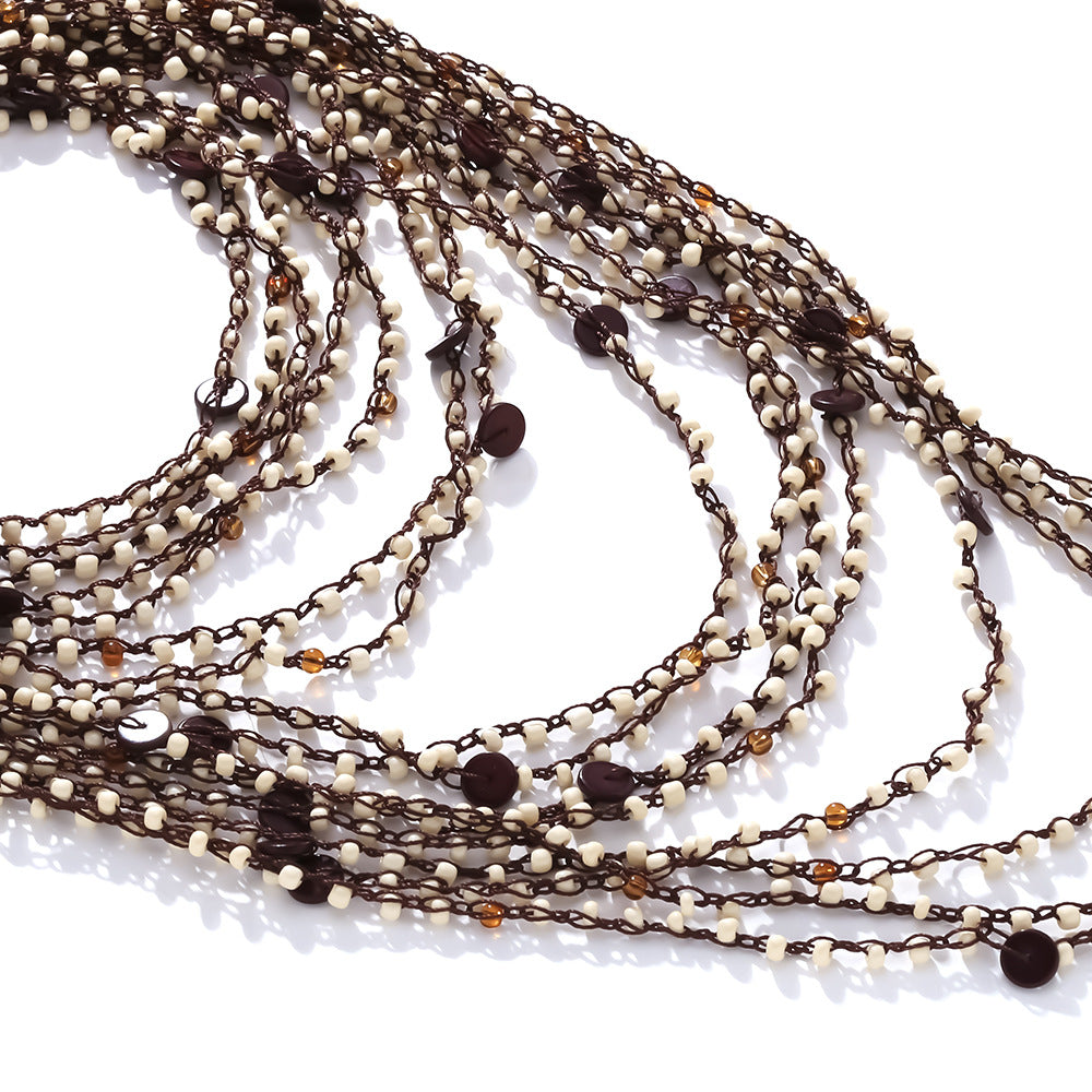 Bohemian waterfall-style stacked handmade beaded necklace European and American multi-layer braided clavicle chain exaggerated necklace for women jltn1547