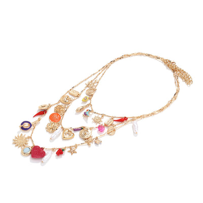 multi-layered love pepper beaded clavicle necklace European and American sun bird shell pearl pendant necklace jltn1548