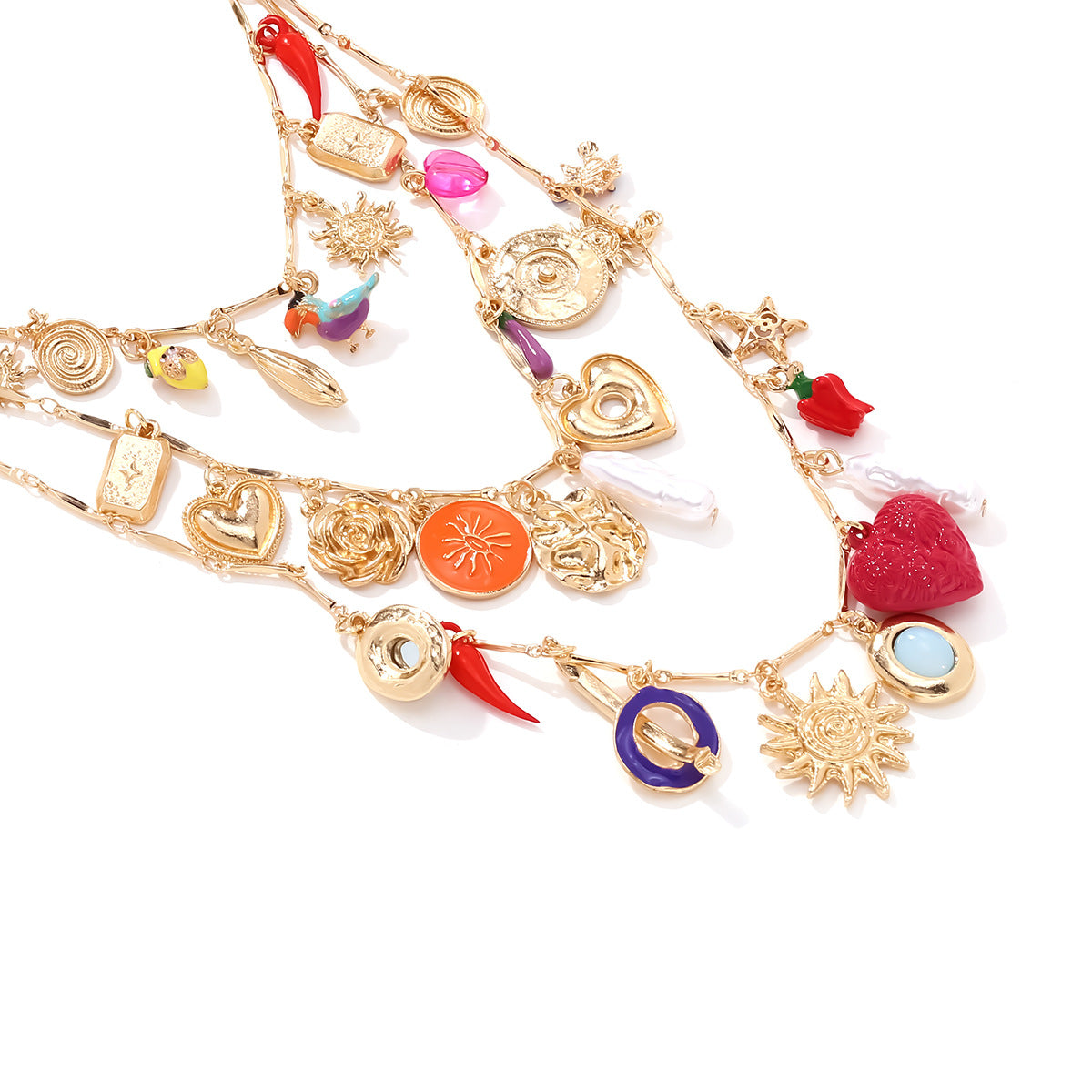 multi-layered love pepper beaded clavicle necklace European and American sun bird shell pearl pendant necklace jltn1548