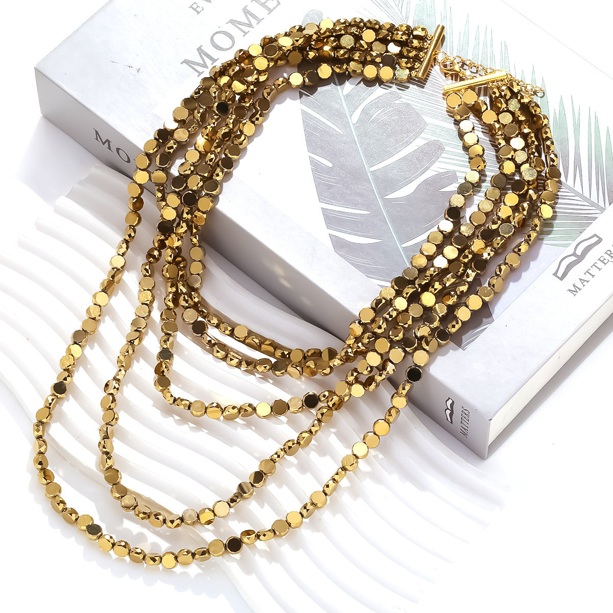 retro fashion multi-layer stacking handmade beaded necklace European and American metal style waterfall long clavicle chain cross-border jltn1549