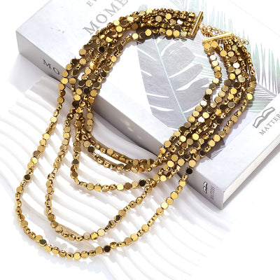 retro fashion multi-layer stacking handmade beaded necklace European and American metal style waterfall long clavicle chain cross-border jltn1549