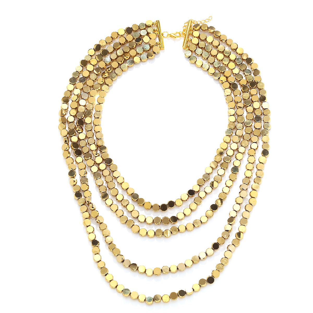 retro fashion multi-layer stacking handmade beaded necklace European and American metal style waterfall long clavicle chain cross-border jltn1549