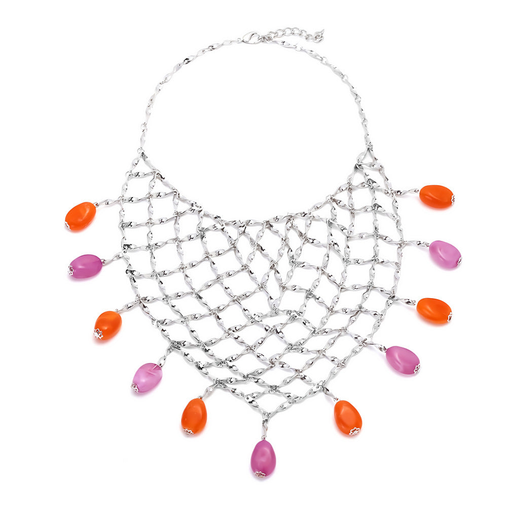 metal mesh with colored beads necklace jltn1551