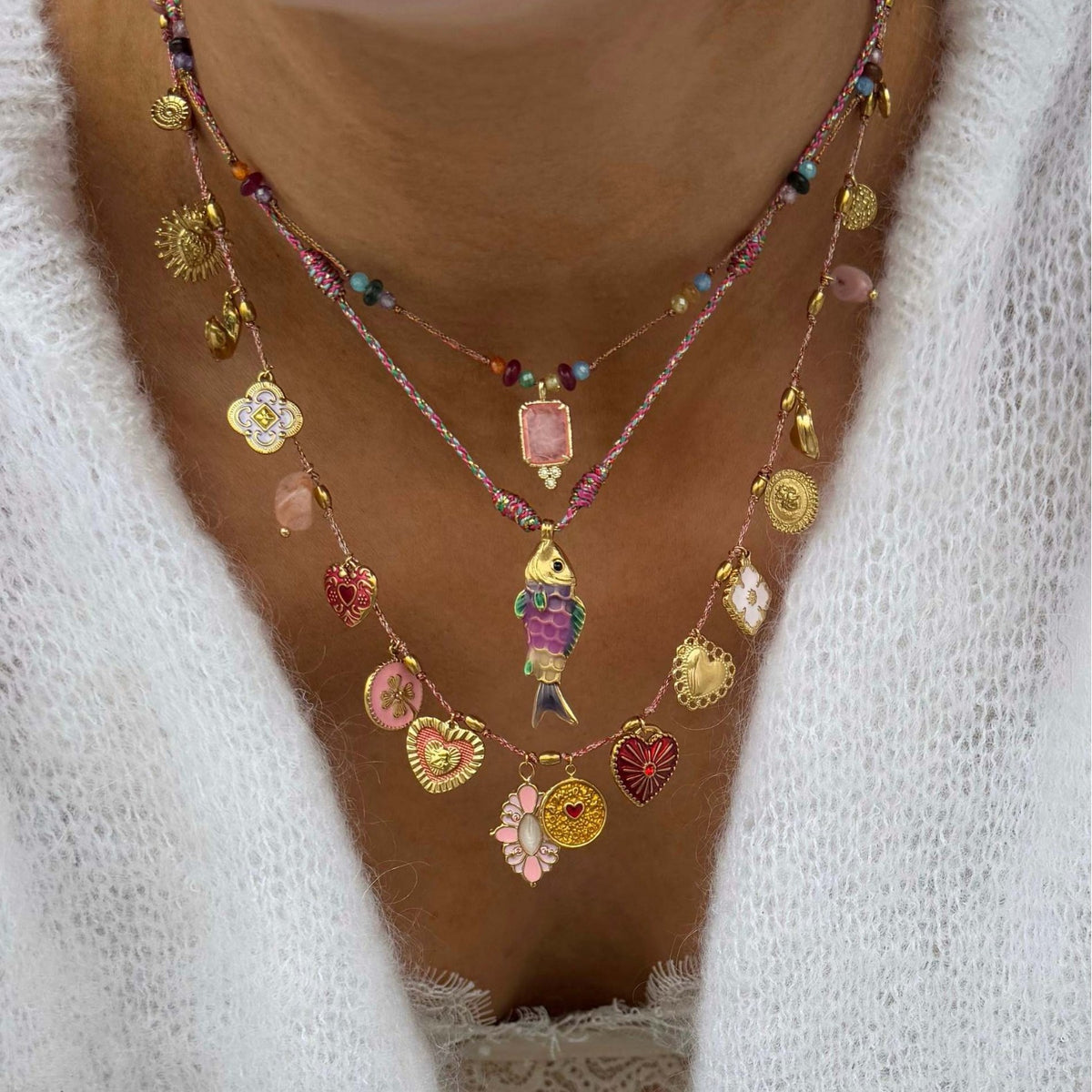 European and American cross-border retro copper necklace with various accessories, zirconium pendant necklace and clavicle chain jltn1580