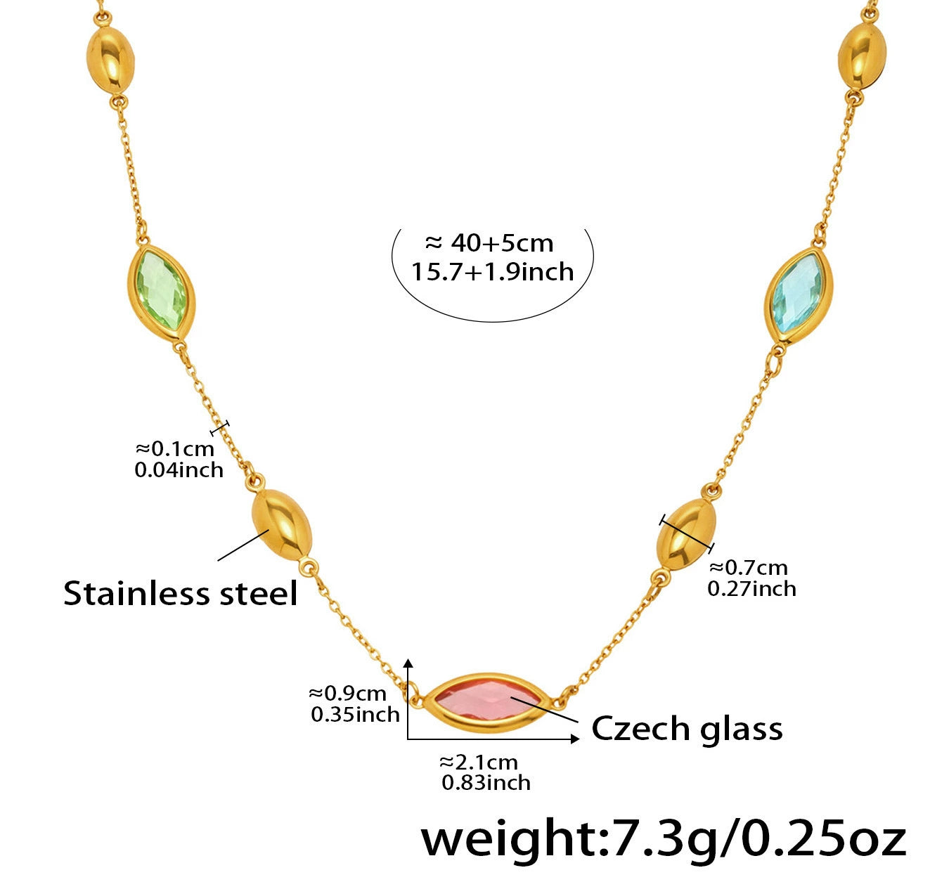 Just Lil Things Elegant Czech Glass Marquise Necklace – Multicolor Stone Accents jltn1594